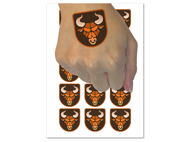 Angry Bull Cow Head with Horns Temporary Tattoo Water Resistant Fake Body Art Set Collection (1 Sheet)