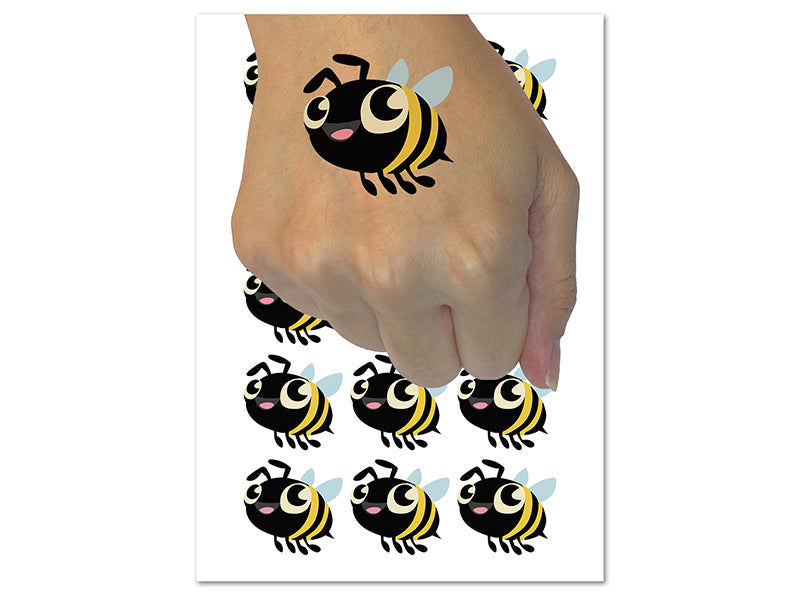 Cute Cartoon Honey Bee Bumblebee Temporary Tattoo Water Resistant Fake Body Art Set Collection (1 Sheet)