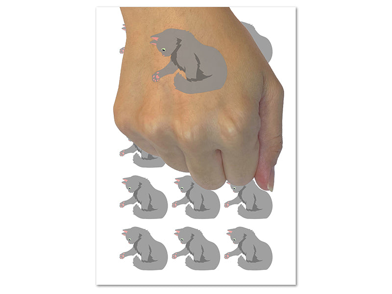 Fluffy Cat Kitten Hitting Something with Paw Claw Temporary Tattoo Water Resistant Body Art Set Collection (1 Sheet)