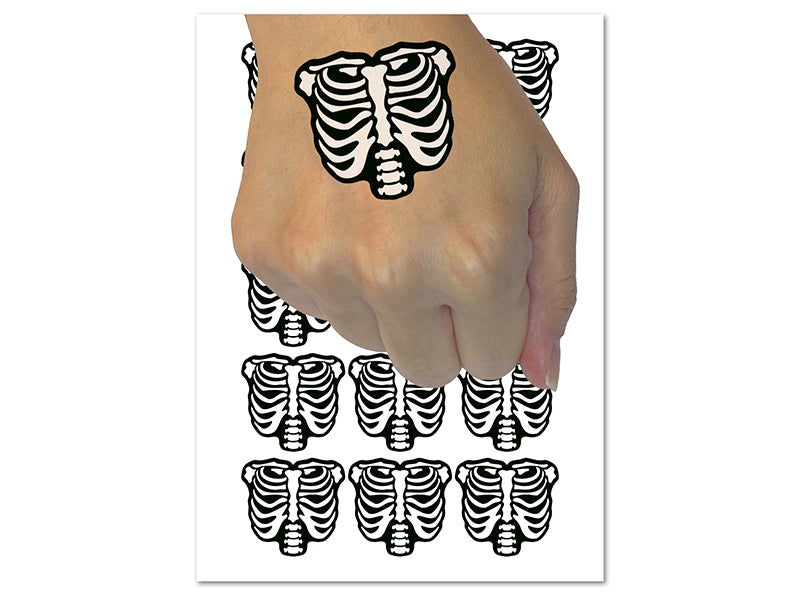 Human Ribcage Skeleton Bones Spooky Halloween Temporary Tattoo Water Resistant Fake Body Art Set Collection (1 Sheet)