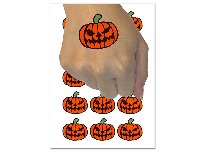 Spooky Halloween Jack o Lantern Pumpkin Temporary Tattoo Water Resistant Fake Body Art Set Collection (1 Sheet)
