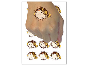 Startled Spiny Puffed Pufferfish Funny Fugu Temporary Tattoo Water Resistant Fake Body Art Set Collection (1 Sheet)