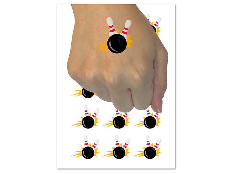 Bowling Ball Knocking Down Pins Temporary Tattoo Water Resistant Fake Body Art Set Collection (1 Sheet)