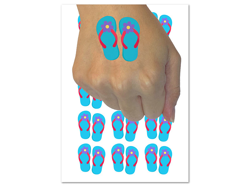 Cute Floral Flip Flop Sandals Temporary Tattoo Water Resistant Fake Body Art Set Collection (1 Sheet)