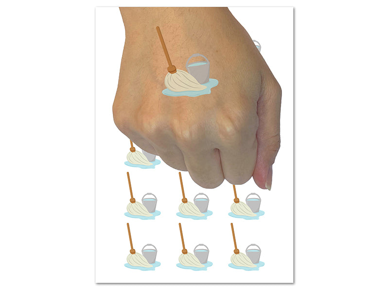 Mop and Bucket Cleaning Temporary Tattoo Water Resistant Fake Body Art Set Collection (1 Sheet)