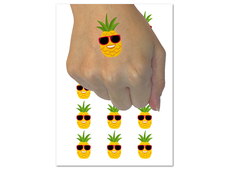 Pineapple with Sunglasses Temporary Tattoo Water Resistant Fake Body Art Set Collection (1 Sheet)