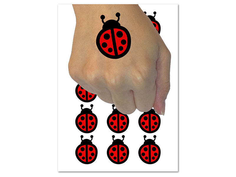 Cartoony Ladybug Temporary Tattoo Water Resistant Fake Body Art Set Collection (1 Sheet)
