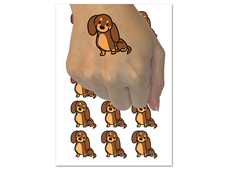 Dachshund Sitting Tilting Head Wiener Dog Temporary Tattoo Water Resistant Fake Body Art Set Collection (1 Sheet)