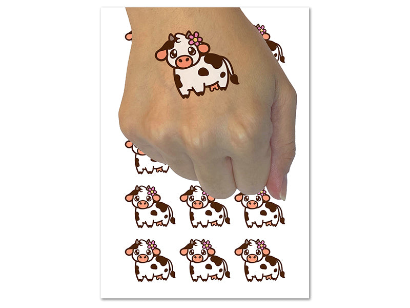 Darling Cow with Flower Temporary Tattoo Water Resistant Fake Body Art Set Collection (1 Sheet)