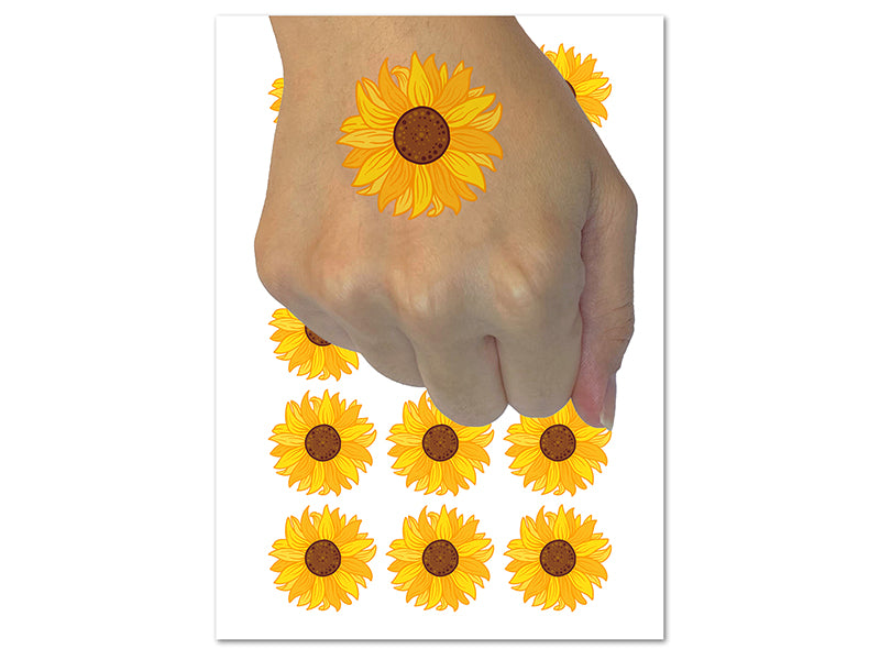 Fancy Blooming Sunflower Flower Temporary Tattoo Water Resistant Fake Body Art Set Collection (1 Sheet)