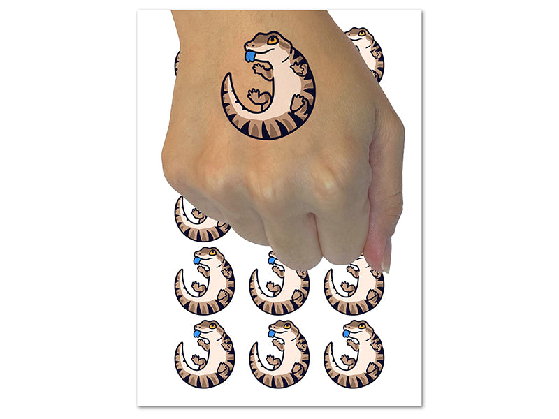 Fat Cute Blue Tongued Skink Lizard Reptile Temporary Tattoo Water Resistant Fake Body Art Set Collection (1 Sheet)