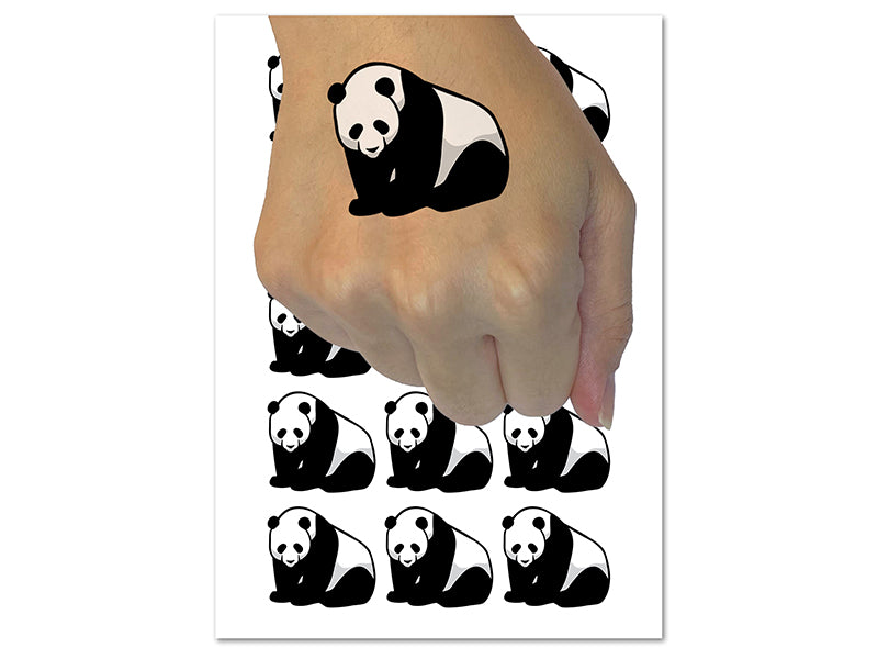 Cute Giant Panda Bear Sitting Temporary Tattoo Water Resistant Fake Body Art Set Collection (1 Sheet)