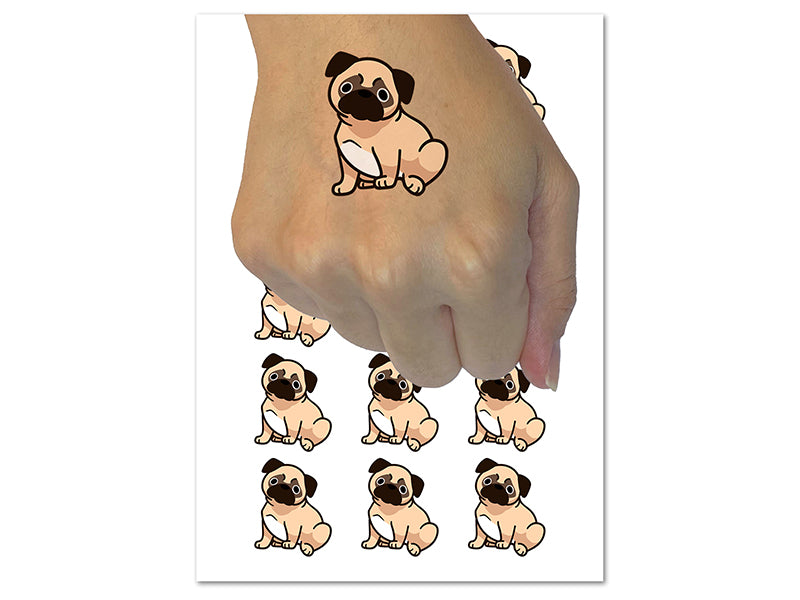 Pug Sitting Dog Temporary Tattoo Water Resistant Fake Body Art Set Collection (1 Sheet)