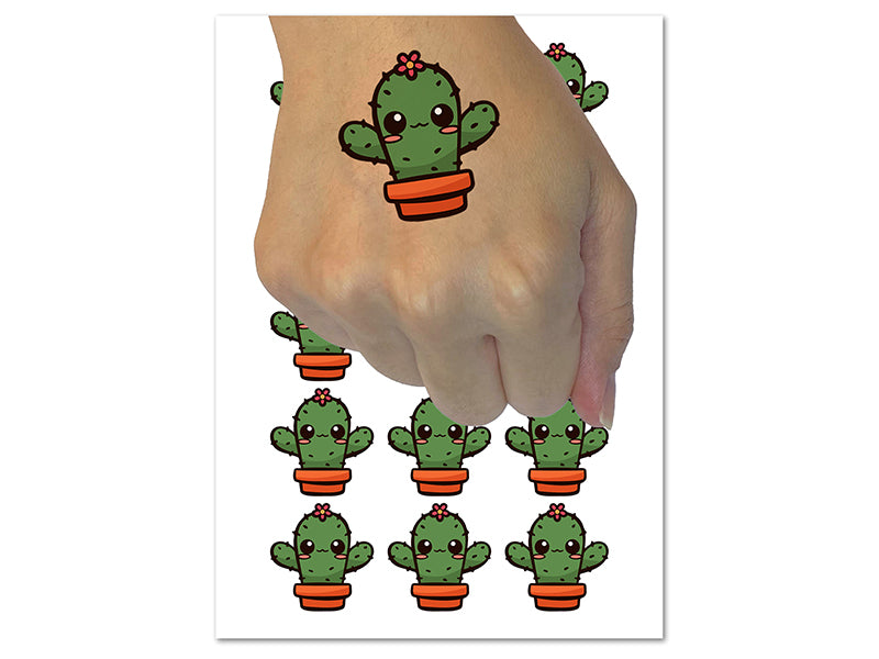 Adorable Kawaii Chibi Cactus in Pot Succulent Temporary Tattoo Water Resistant Fake Body Art Set Collection (1 Sheet)