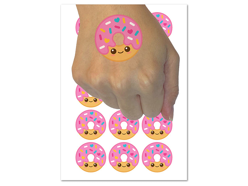 Deliciously Kawaii Chibi Donut Temporary Tattoo Water Resistant Fake Body Art Set Collection (1 Sheet)