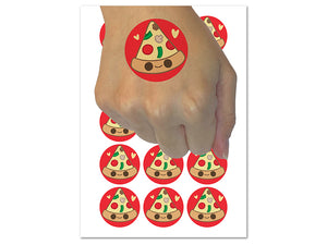 Deliciously Kawaii Chibi Pizza Slice Temporary Tattoo Water Resistant Fake Body Art Set Collection (1 Sheet)
