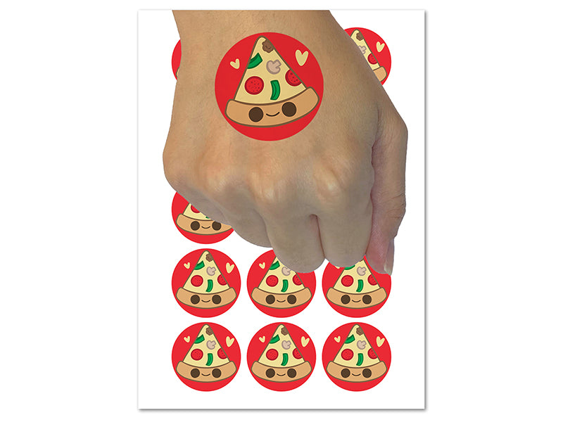 Deliciously Kawaii Chibi Pizza Slice Temporary Tattoo Water Resistant Fake Body Art Set Collection (1 Sheet)