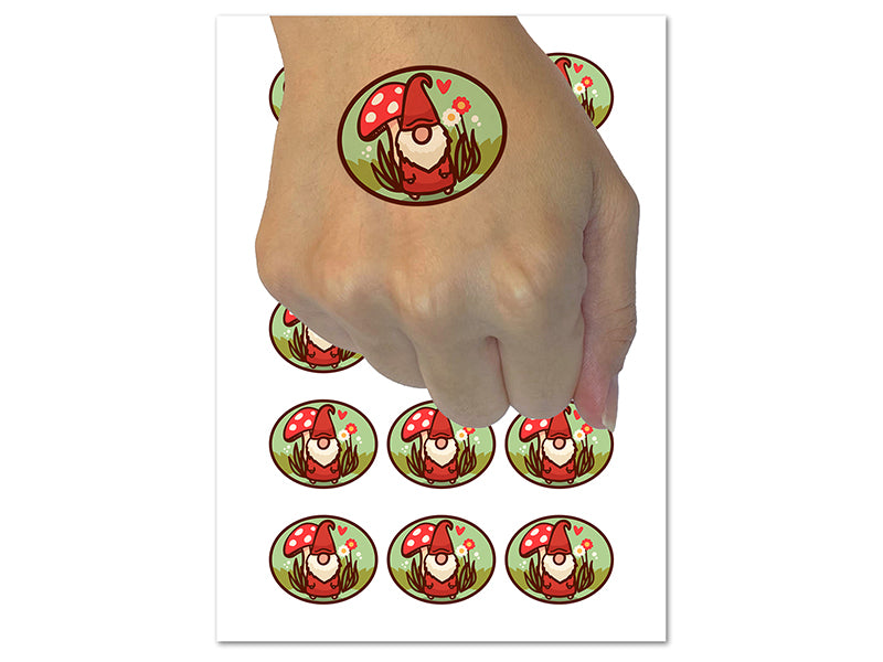 Enchanting Lovable Garden Gnome with Mushrooms Temporary Tattoo Water Resistant Fake Body Art Set Collection (1 Sheet)