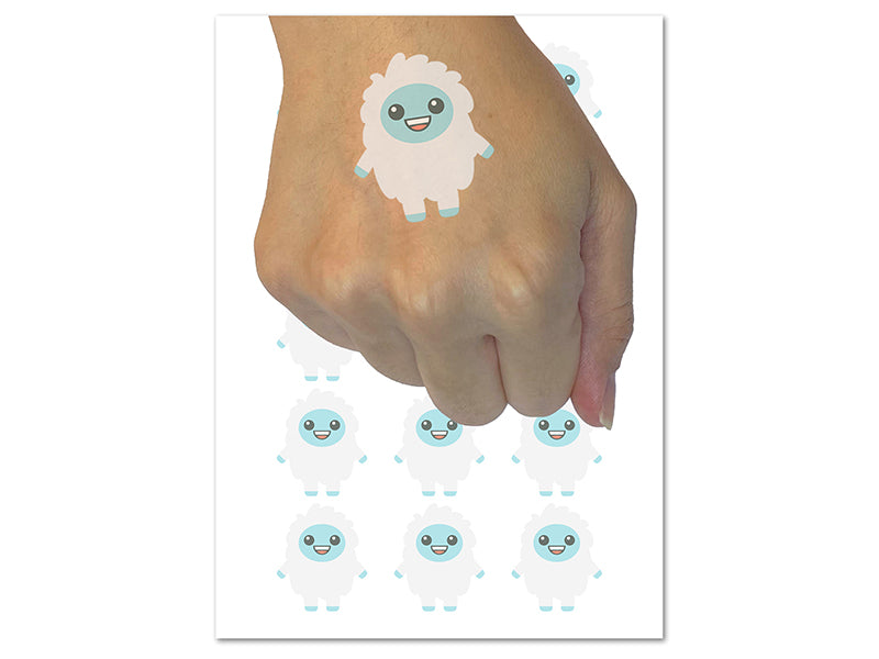 Excited Happy Kawaii Chibi Yeti Temporary Tattoo Water Resistant Fake Body Art Set Collection (1 Sheet)
