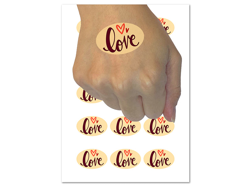 Handwritten Love Script with Hearts Temporary Tattoo Water Resistant Fake Body Art Set Collection (1 Sheet)