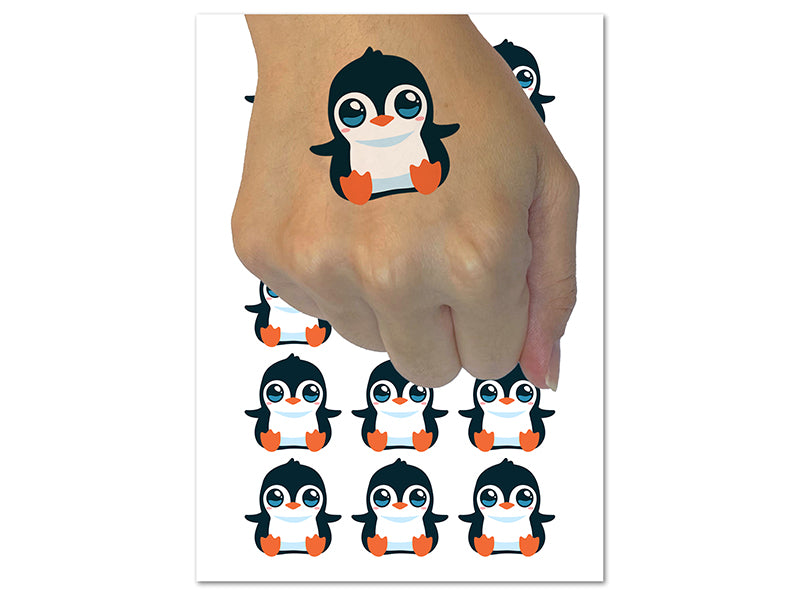 Precious Kawaii Chibi Baby Penguin Sitting Temporary Tattoo Water Resistant Fake Body Art Set Collection (1 Sheet)