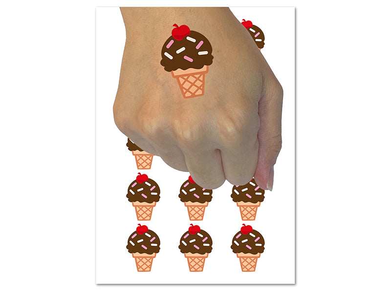 Summer Ice Cream Cone Sprinkles Chocolate Cherry Temporary Tattoo Water Resistant Fake Body Art Set Collection (1 Sheet)