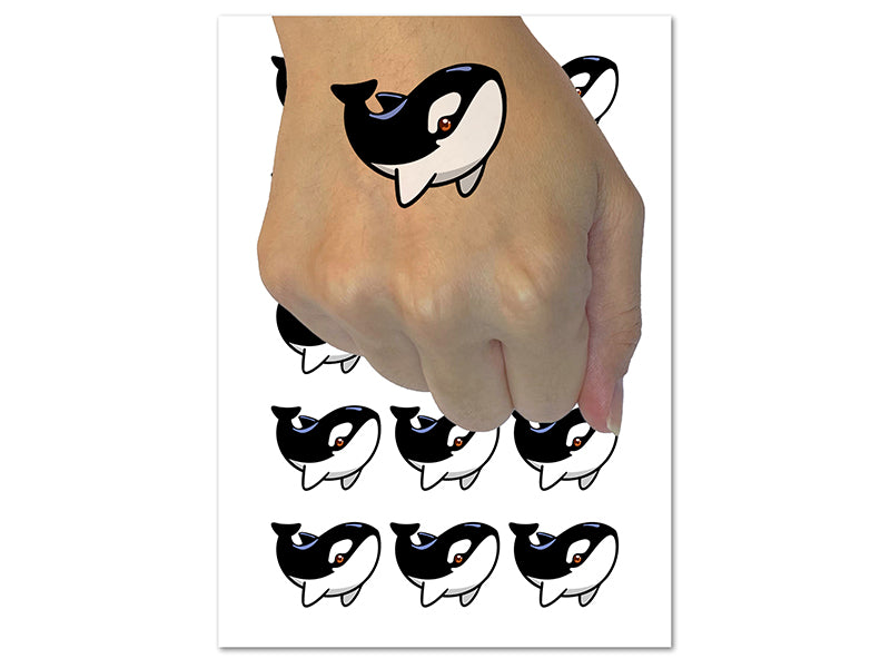 Sweet Kawaii Chibi Killer Whale Temporary Tattoo Water Resistant Fake Body Art Set Collection (1 Sheet)