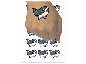 Sweet Kawaii Chibi Shark Temporary Tattoo Water Resistant Fake Body Art Set Collection (1 Sheet)