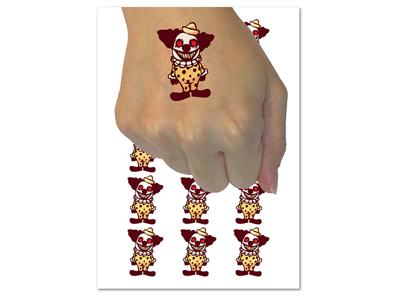 Creepy Spooky Little Grinning Clown Horror Temporary Tattoo Water Resistant Fake Body Art Set Collection (1 Sheet)