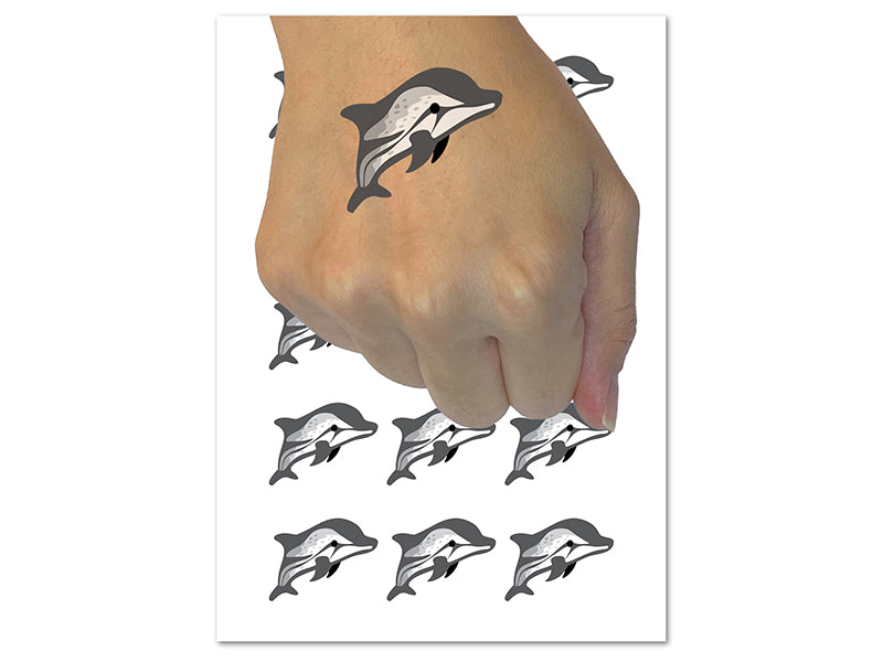 Cute Chibi Striped Dolphin Temporary Tattoo Water Resistant Fake Body Art Set Collection (1 Sheet)