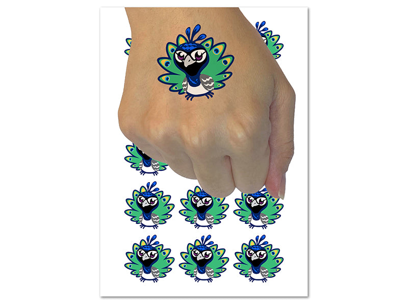 Cute Kawaii Peacock Bird Temporary Tattoo Water Resistant Fake Body Art Set Collection (1 Sheet)