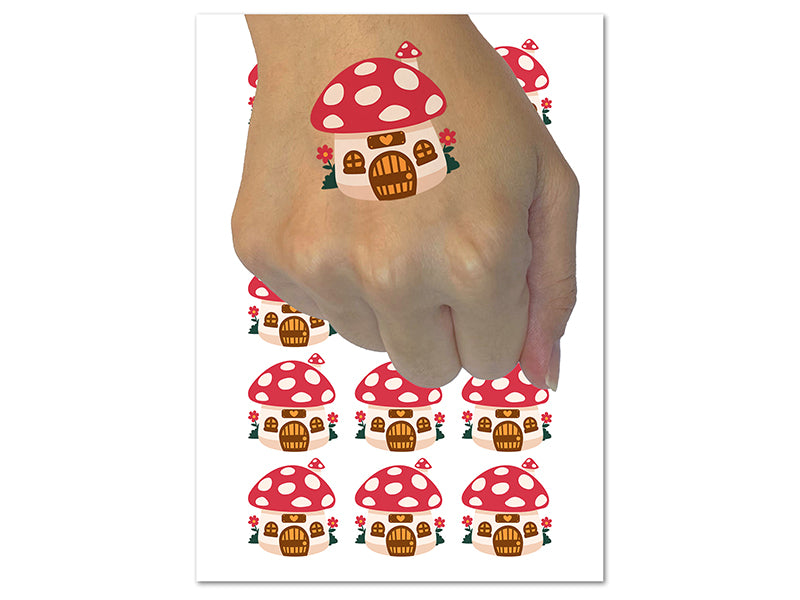 Cute Mushroom Gnome Home Temporary Tattoo Water Resistant Fake Body Art Set Collection (1 Sheet)