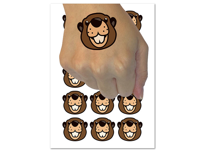 Cute Toothy Beaver Head Temporary Tattoo Water Resistant Fake Body Art Set Collection (1 Sheet)