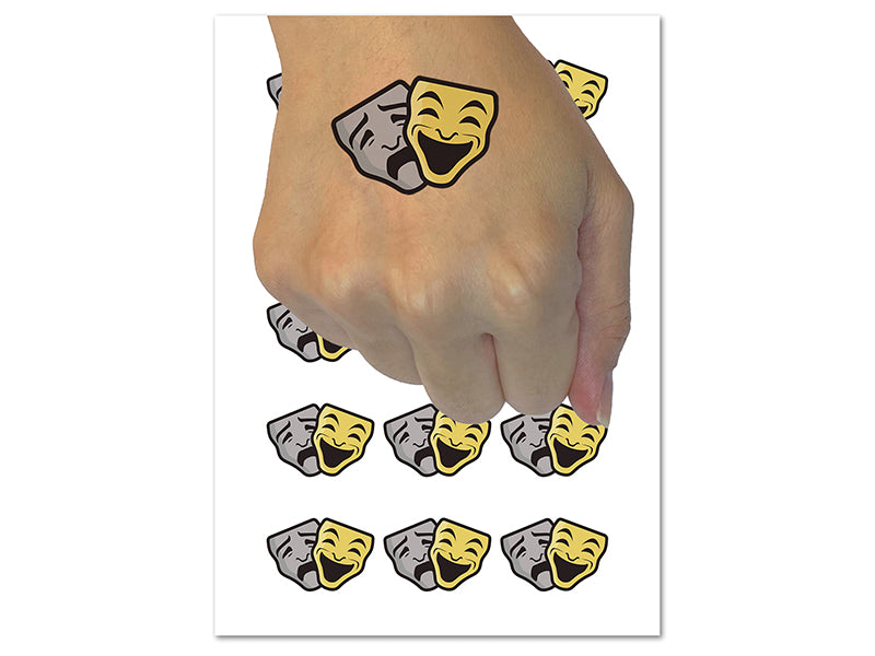 Drama Tragedy Comedy Masks Theater Temporary Tattoo Water Resistant Fake Body Art Set Collection (1 Sheet)