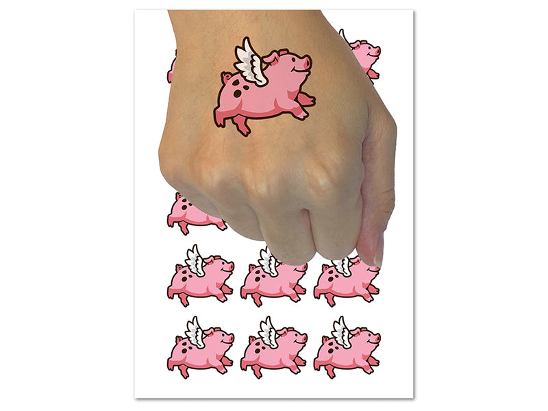Flying Pig with Wings Temporary Tattoo Water Resistant Fake Body Art Set Collection (1 Sheet)
