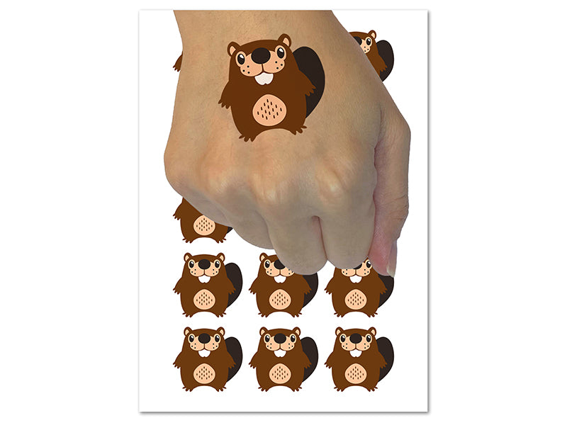 Kawaii Cute Beaver Buddy Temporary Tattoo Water Resistant Fake Body Art Set Collection (1 Sheet)