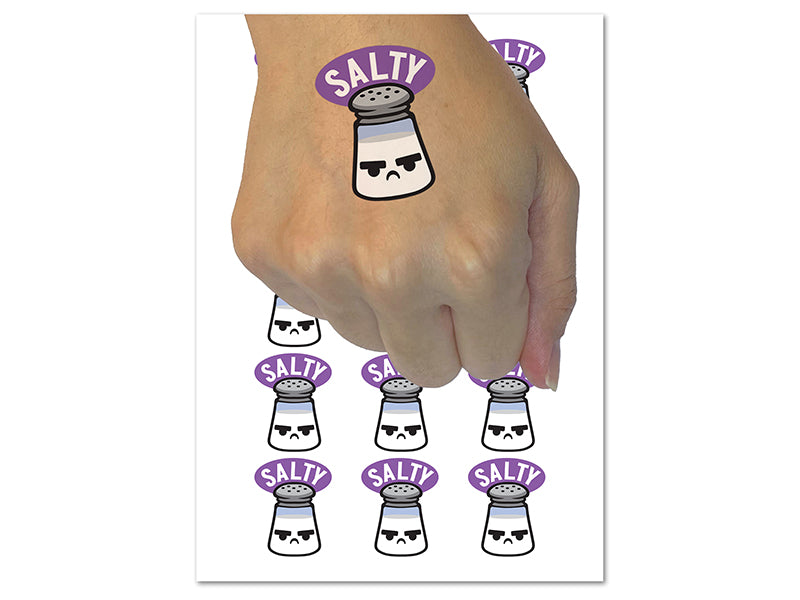 Kawaii Cute Salty Grumpy Salt Temporary Tattoo Water Resistant Fake Body Art Set Collection (1 Sheet)