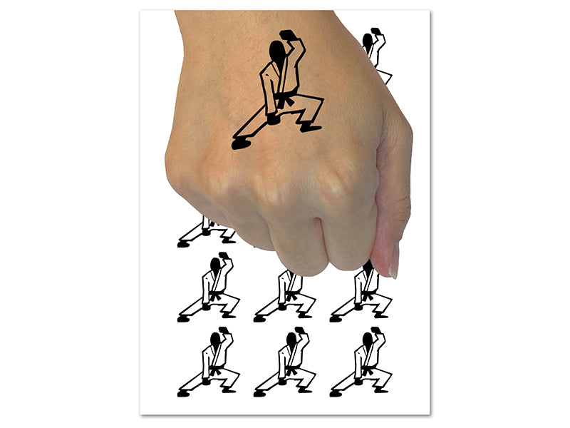 Kung Fu Martial Arts Crouch Stance Karate Gi Temporary Tattoo Water Resistant Fake Body Art Set Collection (1 Sheet)