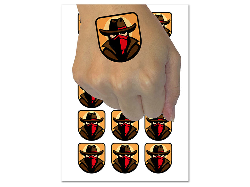 Masked Cowboy Bandit Highwayman with Hat and Bandana Temporary Tattoo Water Resistant Body Art Set Collection (1 Sheet)