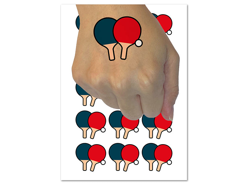 Ping Pong Table Tennis Paddles and Ball Temporary Tattoo Water Resistant Fake Body Art Set Collection (1 Sheet)