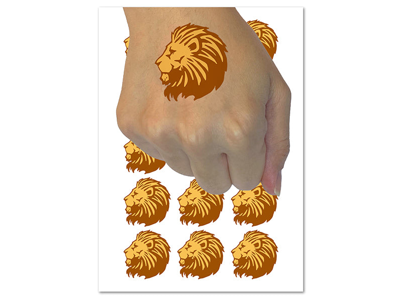Regal Maned Lion Head Side Profile Temporary Tattoo Water Resistant Fake Body Art Set Collection (1 Sheet)