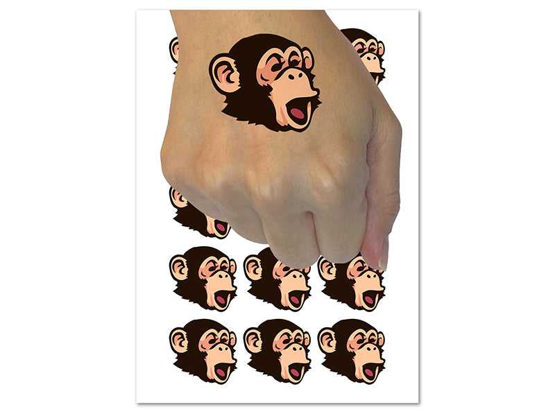 Surprised Chimpanzee Ape Head Monkey Temporary Tattoo Water Resistant Fake Body Art Set Collection (1 Sheet)
