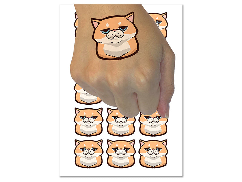 Unamused and Unhappy Cat Loaf Temporary Tattoo Water Resistant Fake Body Art Set Collection (1 Sheet)