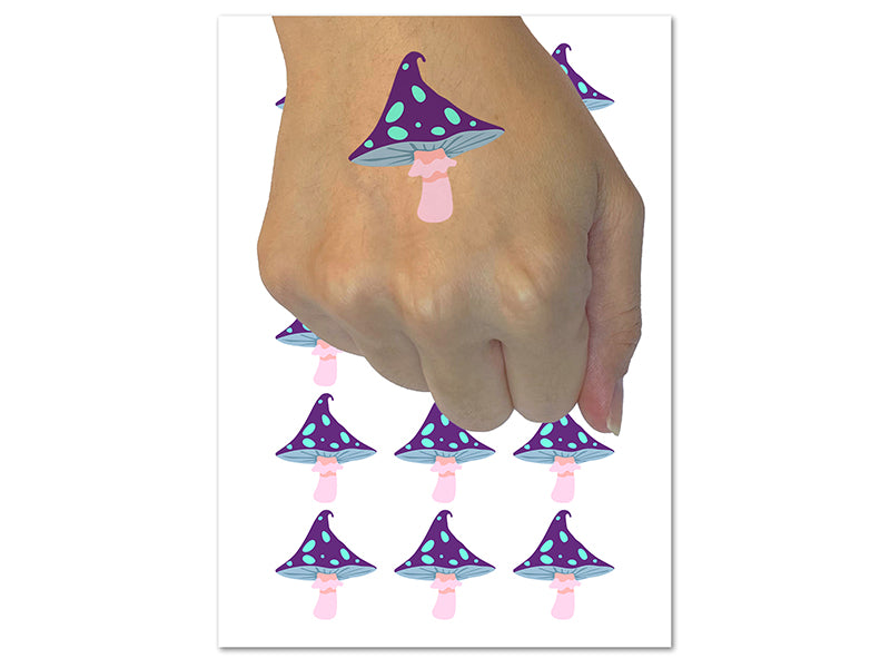 Whimsical Magical Wizard Cap Mushroom Fungi Temporary Tattoo Water Resistant Fake Body Art Set Collection (1 Sheet)