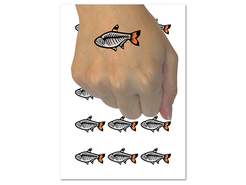 X-Ray Tetra Skeleton Fish Temporary Tattoo Water Resistant Fake Body Art Set Collection (1 Sheet)