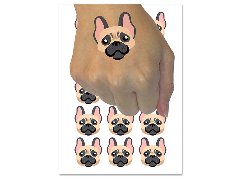 Happy French Bulldog Frenchie Dog Head Temporary Tattoo Water Resistant Fake Body Art Set Collection (1 Sheet)