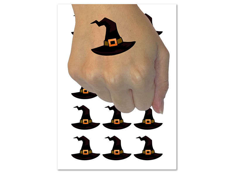 Stylized Witch Hat Halloween Temporary Tattoo Water Resistant Fake Body Art Set Collection (1 Sheet)