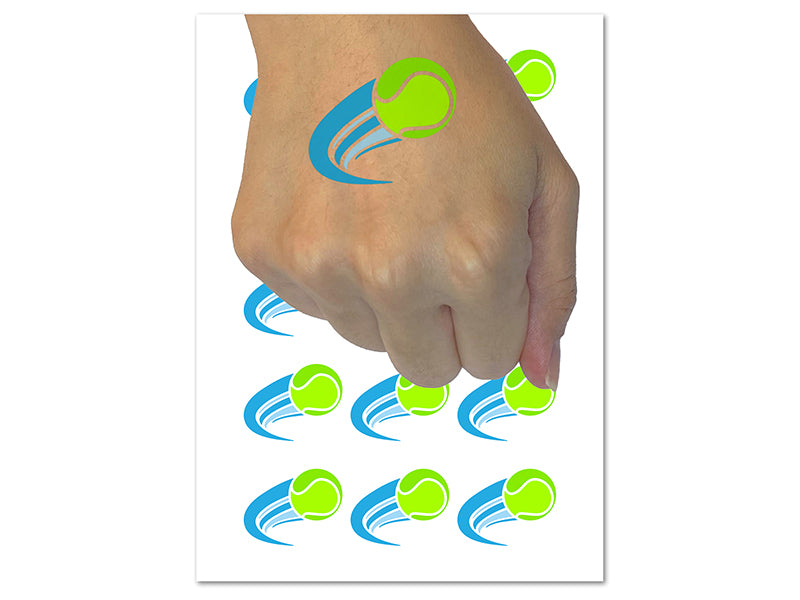 Tennis Ball in Motion Sports Temporary Tattoo Water Resistant Fake Body Art Set Collection (1 Sheet)
