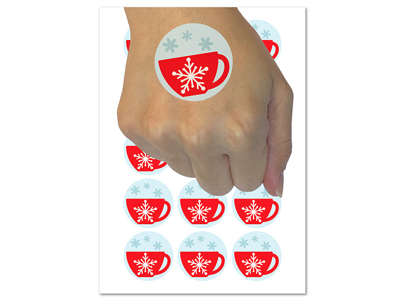 Tea Coffee Cup Snowflake Details Winter Temporary Tattoo Water Resistant Fake Body Art Set Collection (1 Sheet)
