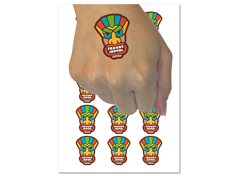 Tiki Mask Hawaii Luau Temporary Tattoo Water Resistant Fake Body Art Set Collection (1 Sheet)